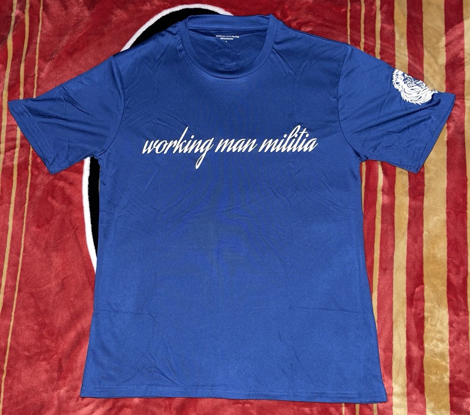 Working Man Militia Lion Red (Medium) & Blue (Large) Short Sleeve T Shirt Bundle