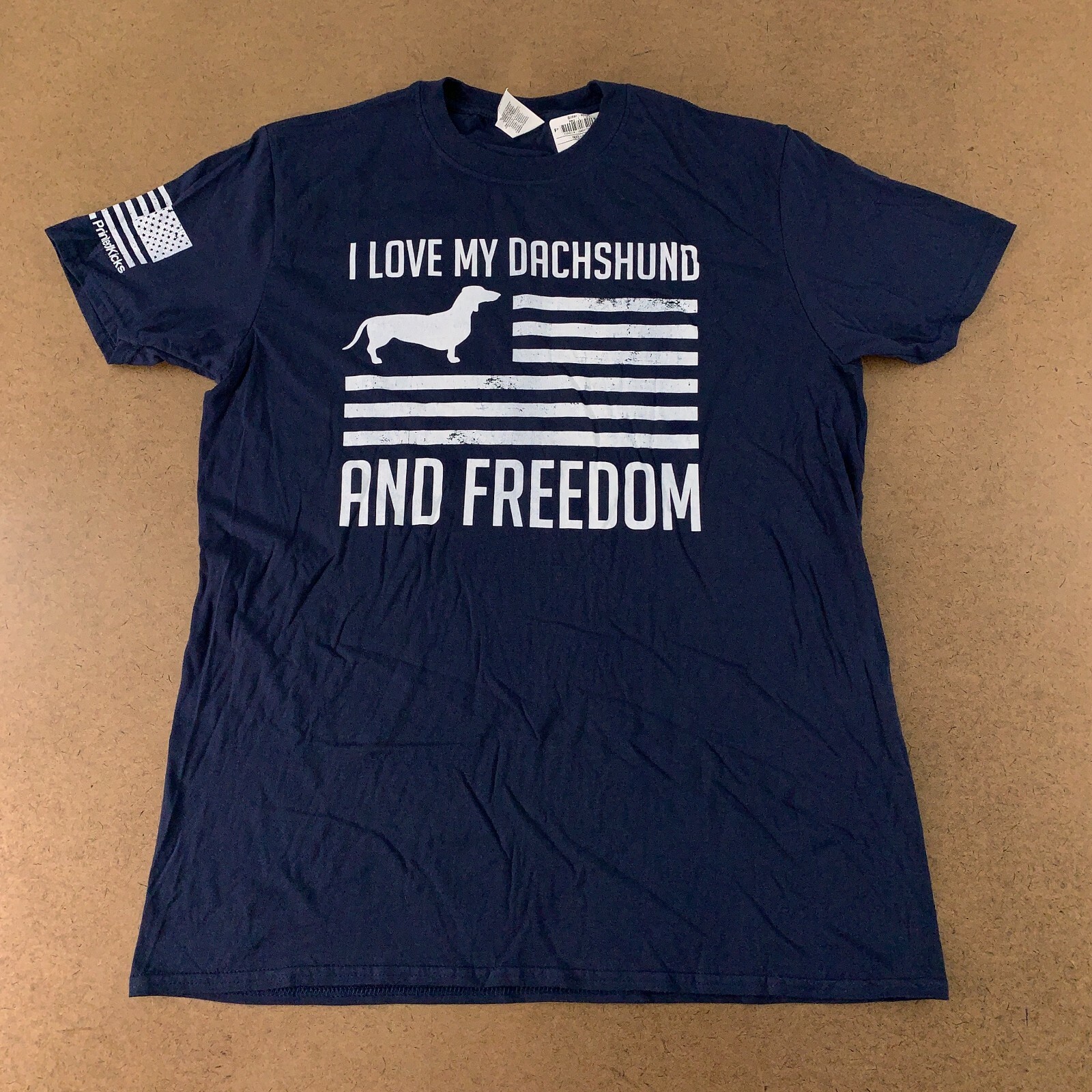 Gildan SoftStyle Adult Size Large Blue I Love My Dachshund & Freedom Graphic Tee