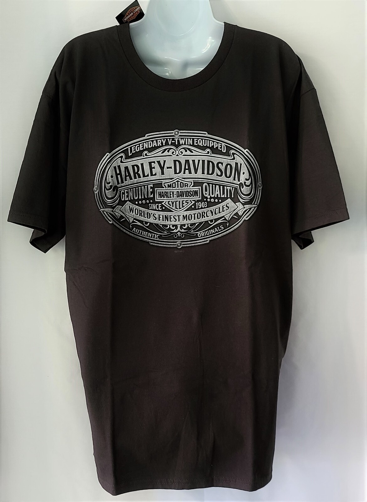 HARLEY DAVIDSON SS Shirt Dark Gray Belt Buckle Legendary V Twin Chest44in Mens L