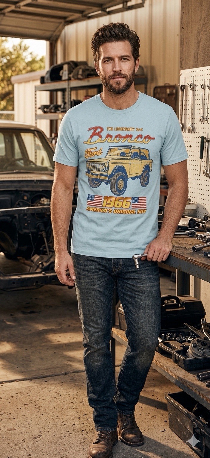Lot Of 2 Goodfellow T Shirts Size Medium Bronco 1966 Legendary Men&rsquo;s Blue Beige