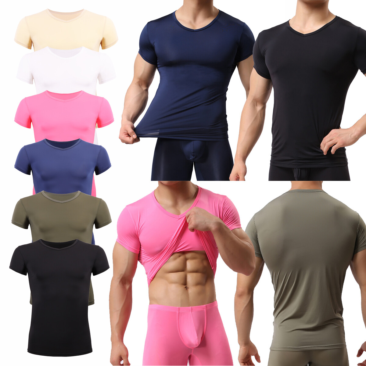 Men&rsquo;s T-Shirt Gym Tops Slim Fitness Basic T-shirt Bodybuilding Tight V-Neck Tee