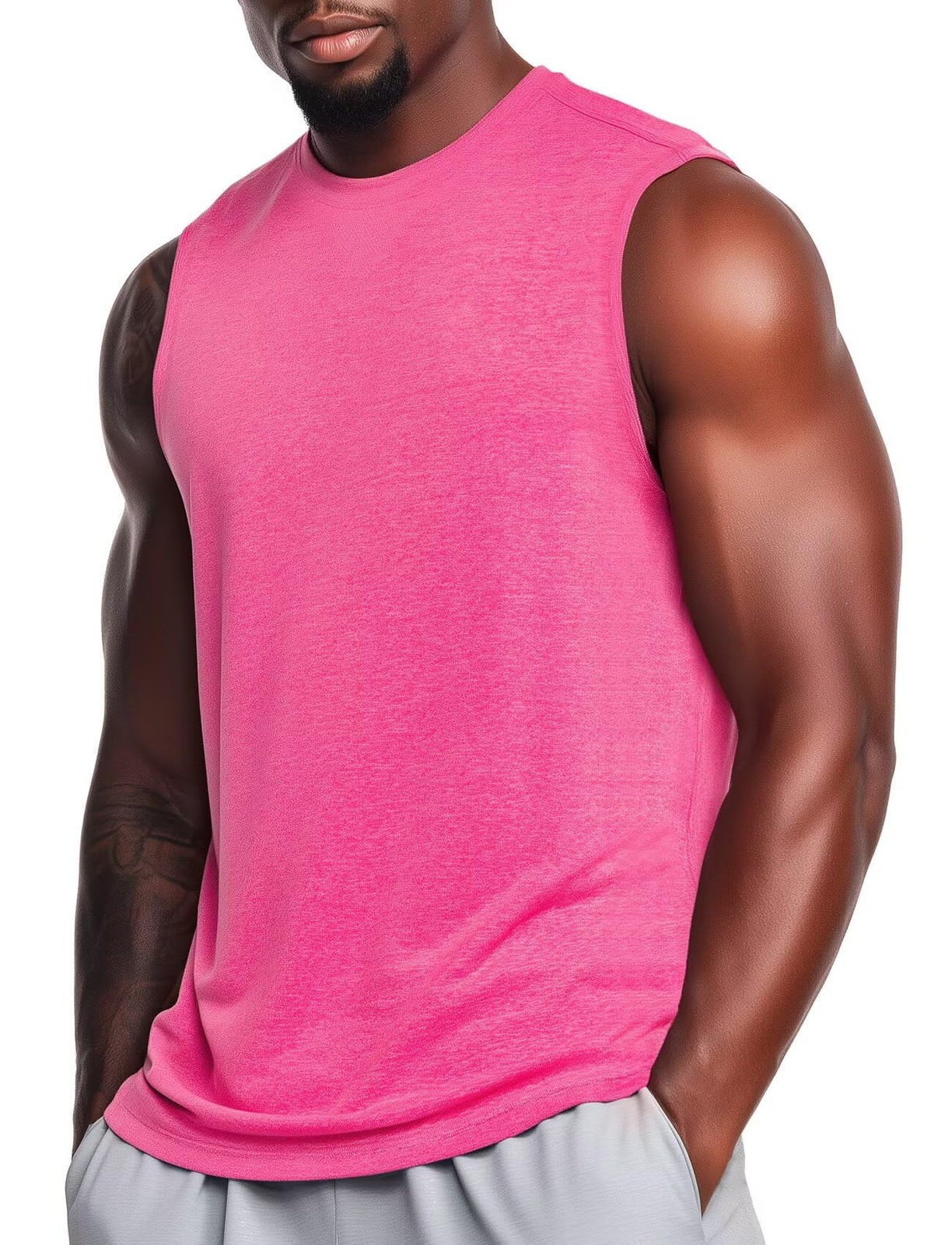 Mens Tank Top Athletic Running Quick Dry Loose Fit(Neon Pink Heather,S)