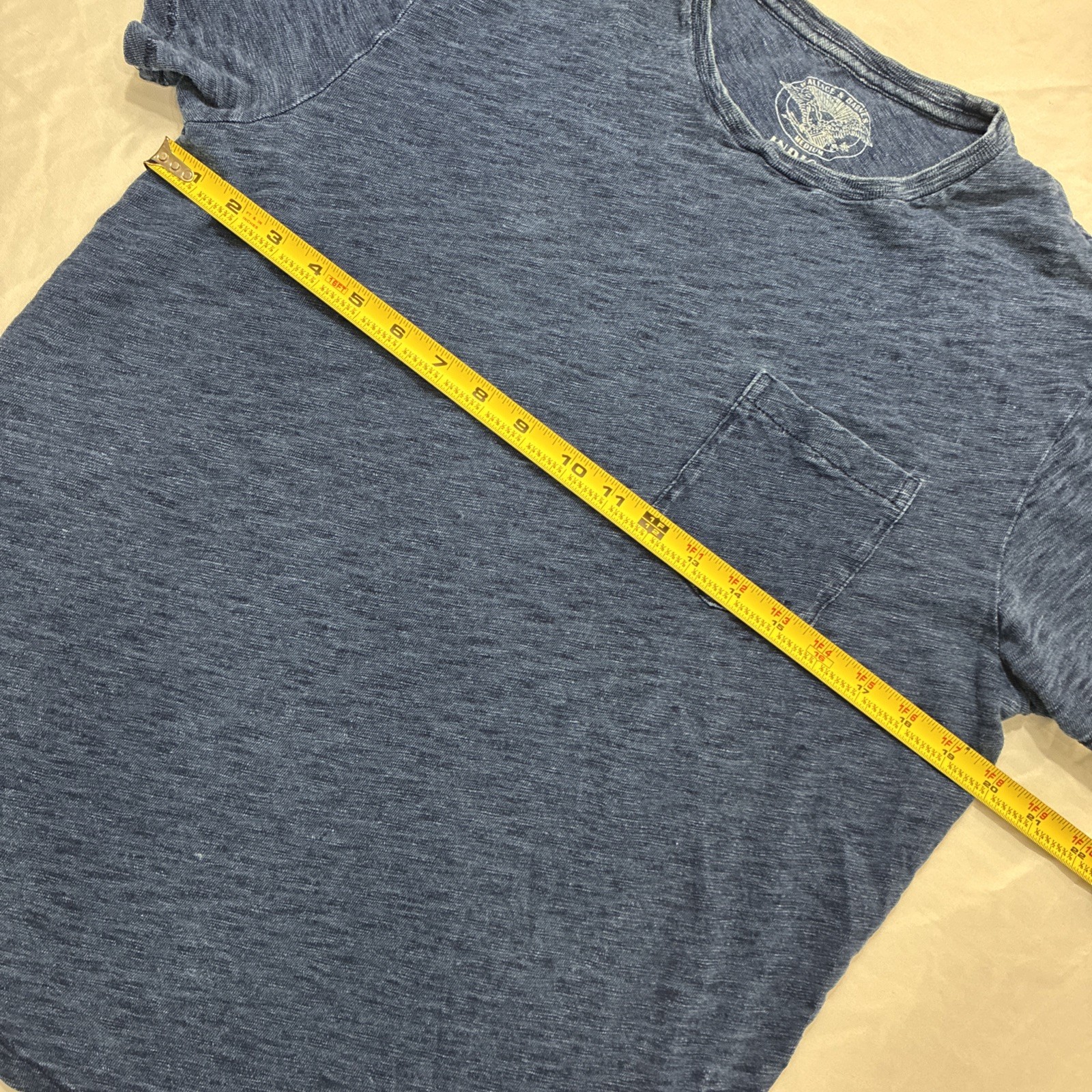Wallace & Barnes Indigo Blue Heathered Crew Neck Long Sleeve T Shirt – M Medium