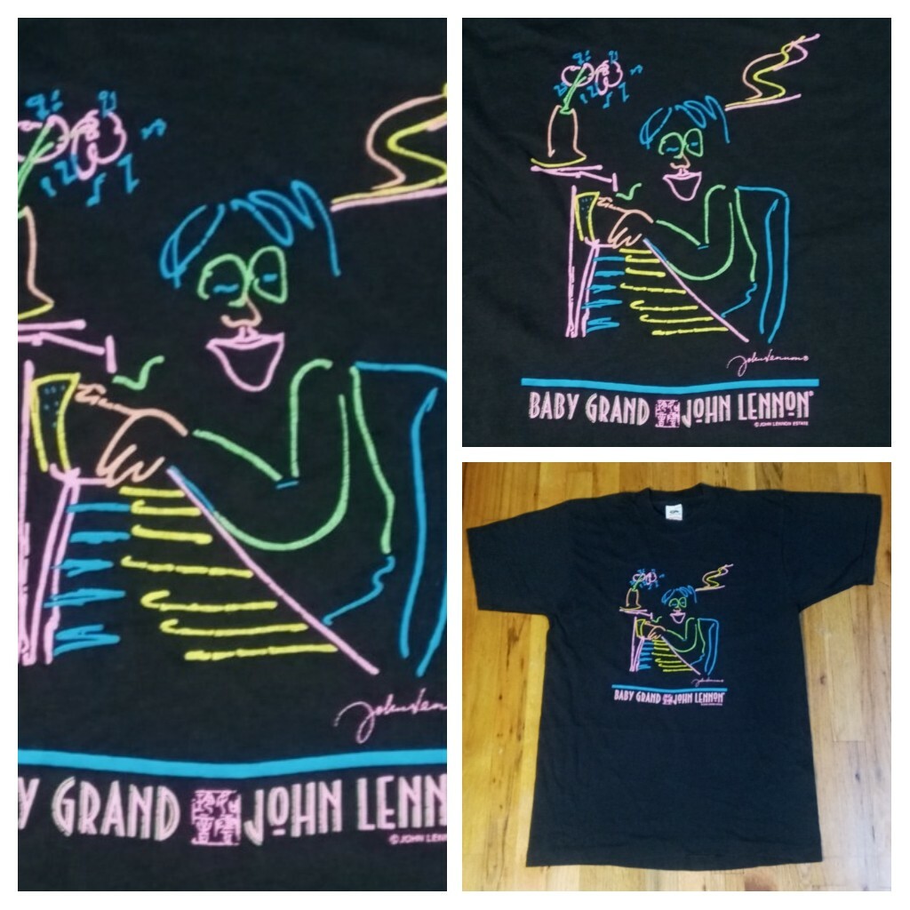 vintage single stitch John Lennon the Beatles art baby grand piano t shirt L pop
