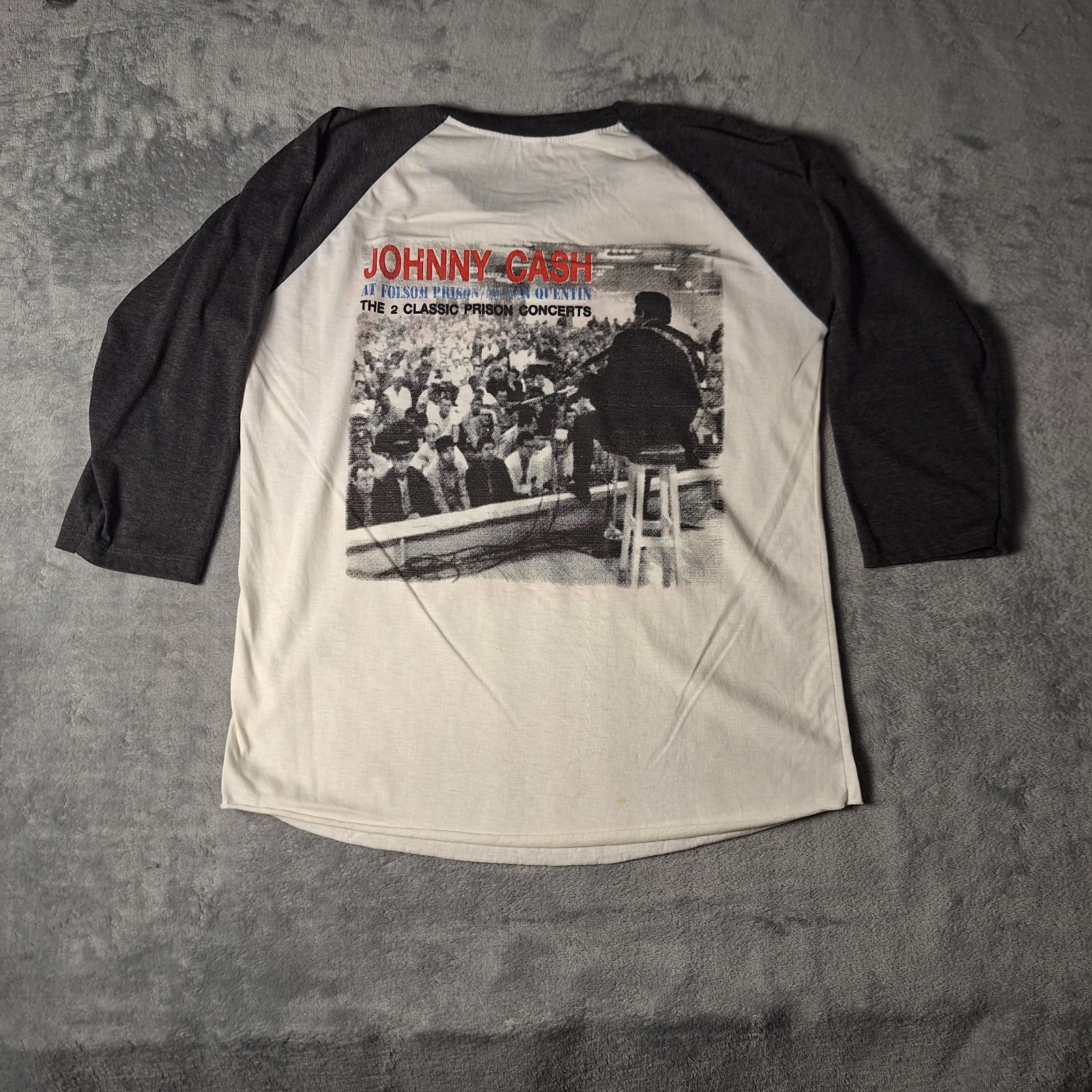 Vintage Johnny Cash 3/4 Sleeve Tee Size Large Black White Graphic Tee Y2K