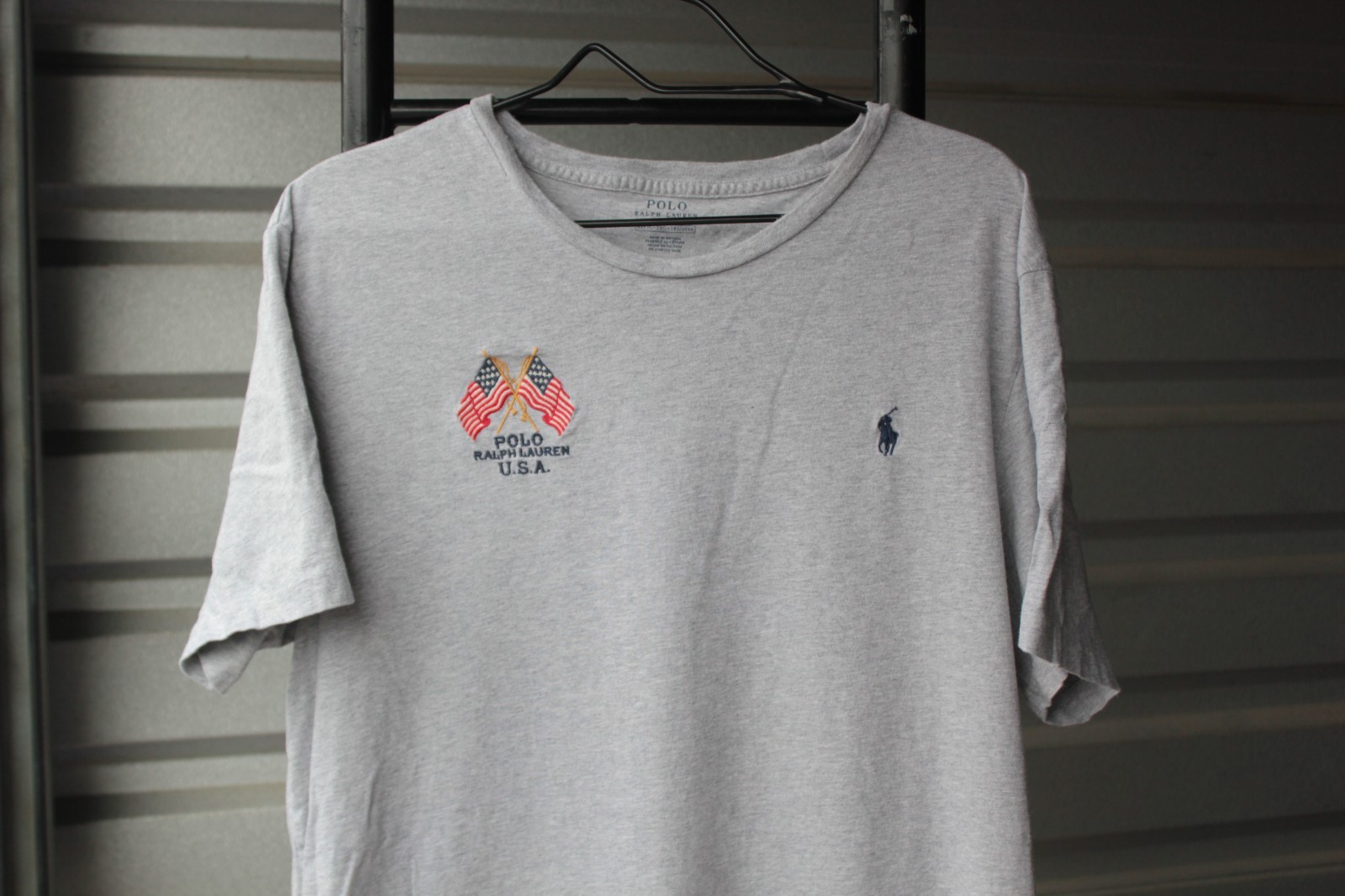 Men’s Polo Ralph Lauren USA Cross Flags Gray T Shirt Size XL