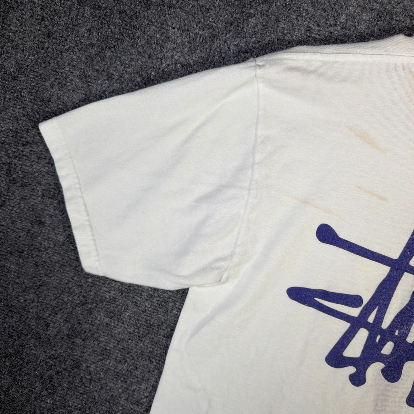 Vintage Stussy Shirt Mens Medium White Y2K Surf Skate Spellout Logo Cursive