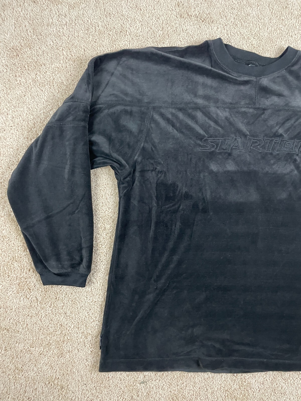 Starter Basic T-Shirt Mens XL Casual Knit Crewneck Long Sleeve Cuff Logo Black