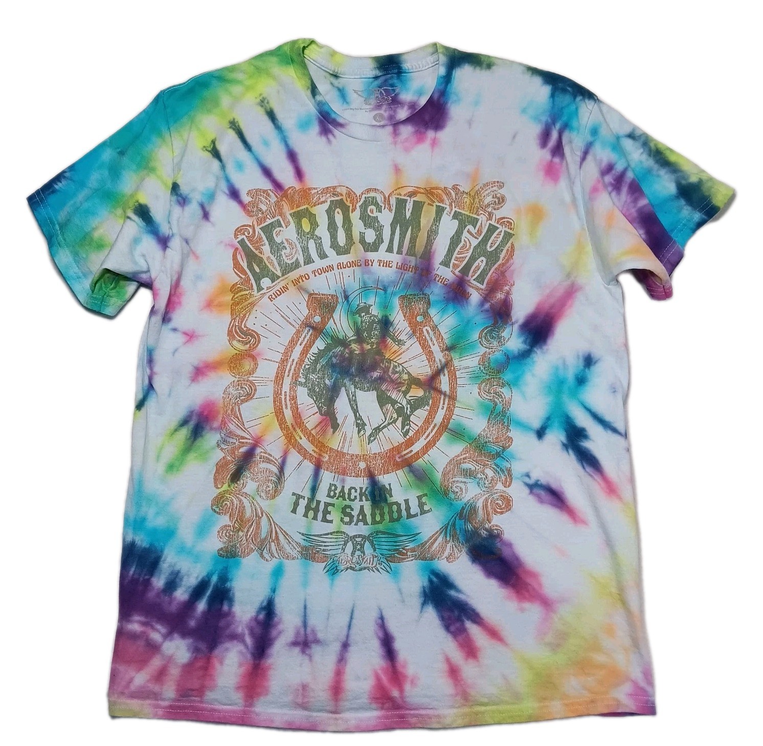 Hand-Dyed XL Aerosmith Band T-Shirt Upcycled Tie-Dye &lsquo;Back In The Saddle&rsquo; Unisex