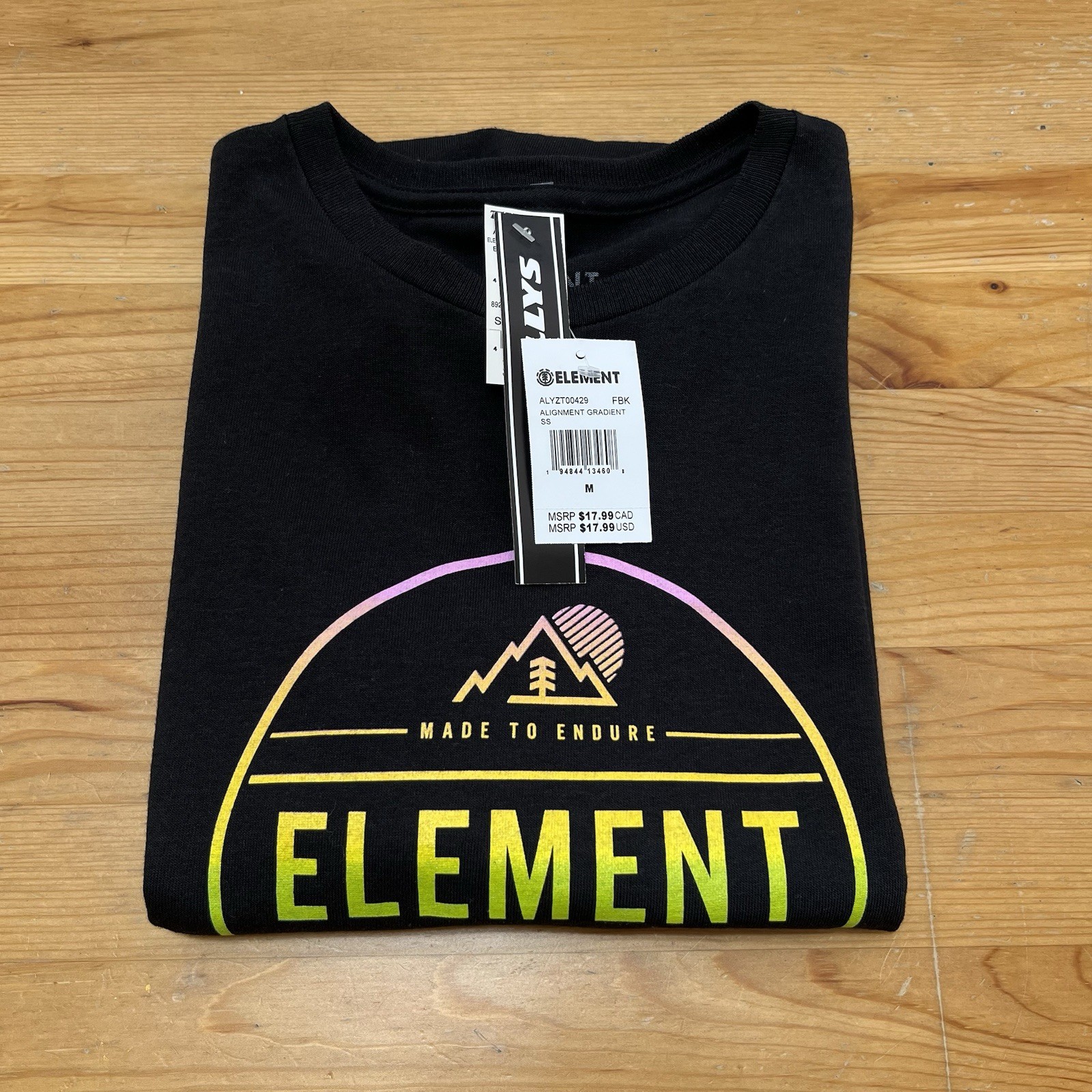 ELEMENT T-Shirt Mens Medium M Black Alignment Graphic Gradient Logo Skate NWT