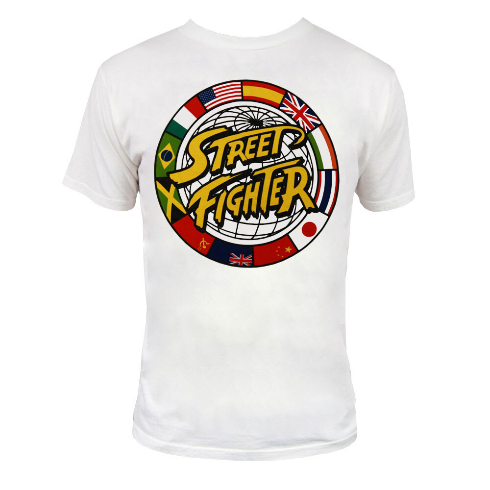 Street Fighter Flag Logo Adult Men&rsquo;s Short Sleeve White Shirt NEW