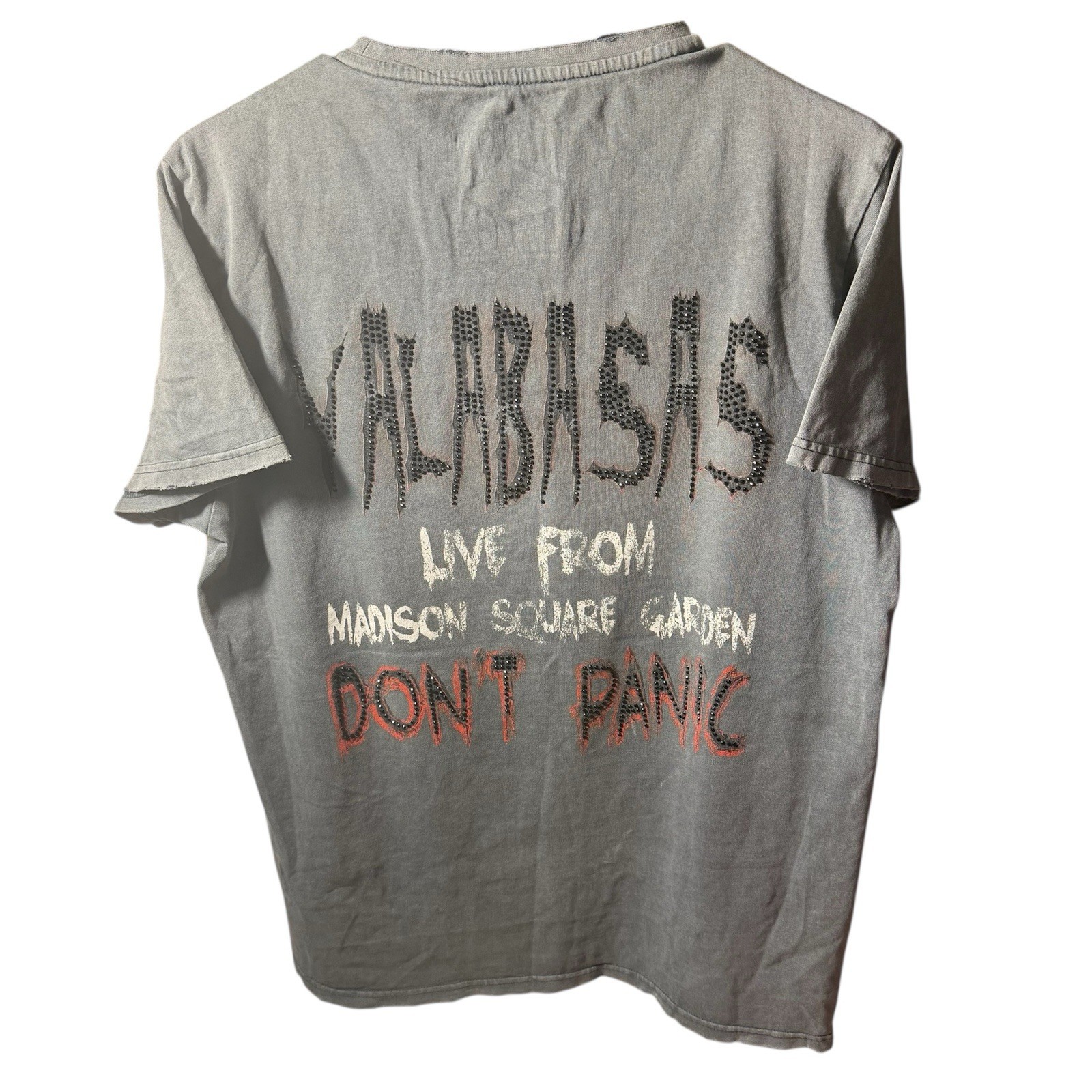 Valabasas Graphic Tee Mens sz S Grunge Skull Don&rsquo;t Panic Gray 100% Cotton Street