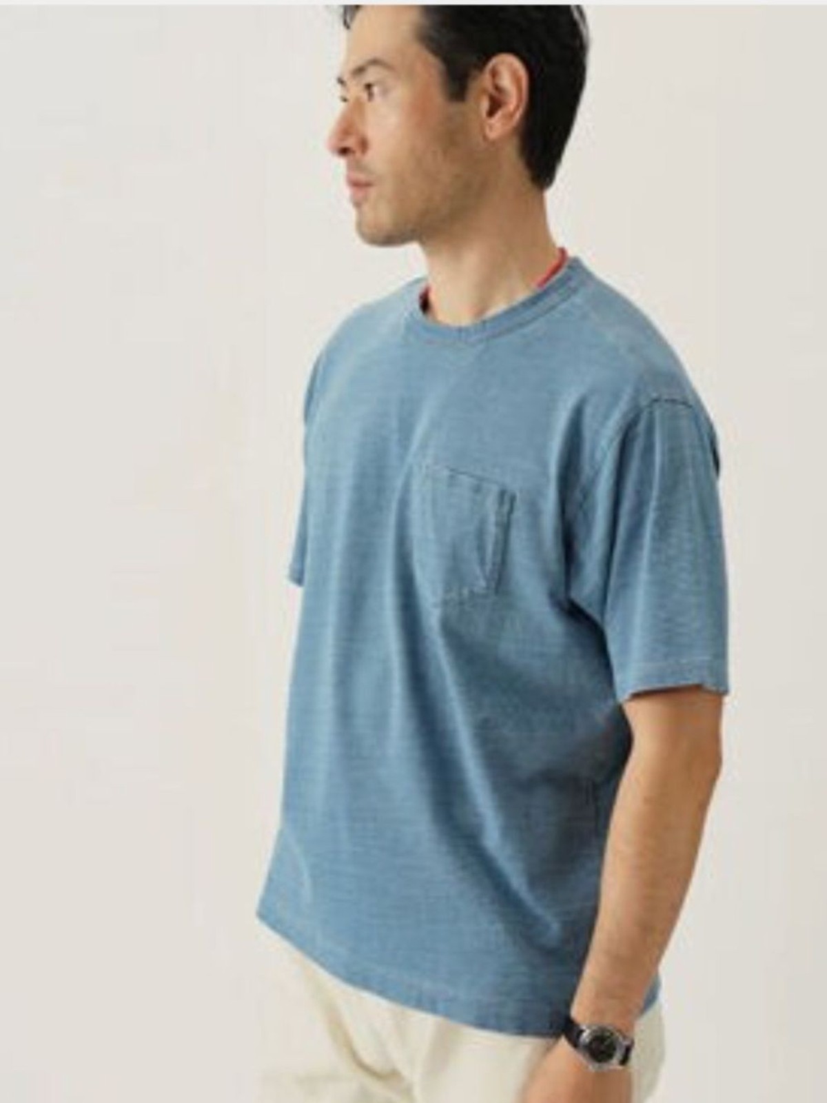 Buck Mason indigo dipped blue cotton classic pocket tee shirt size SM new flaw