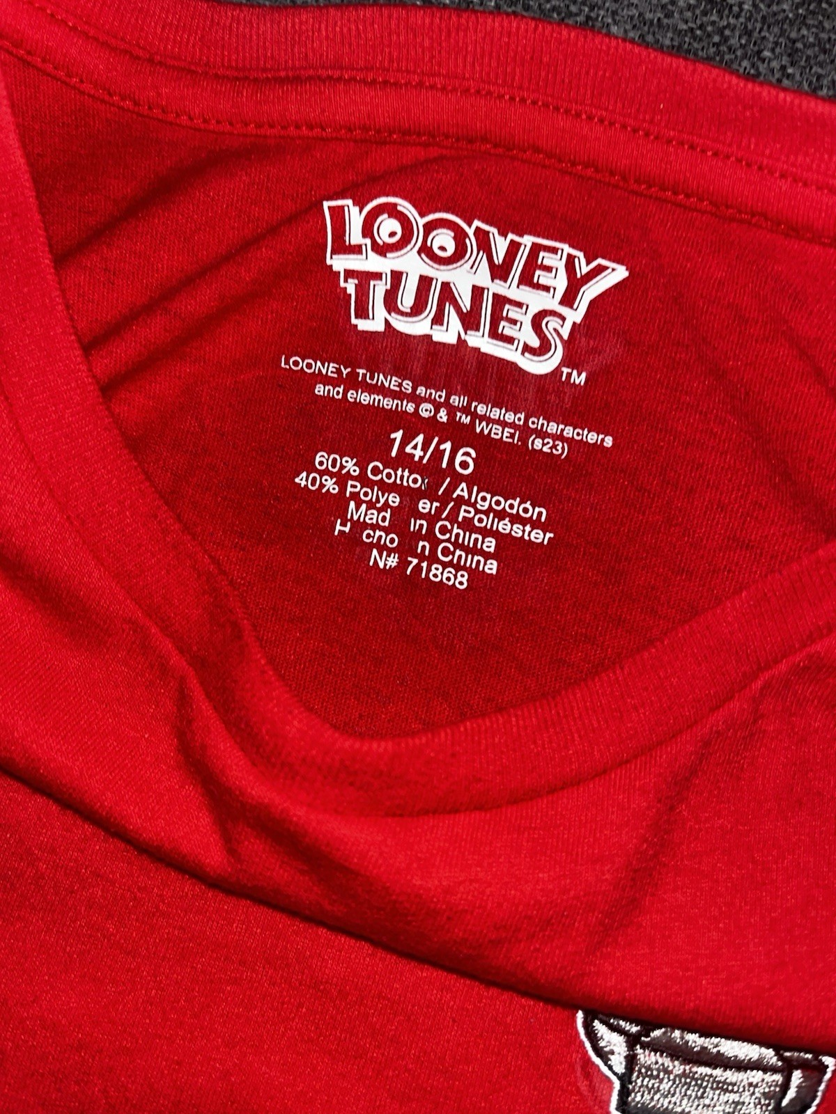 Looney Tunes Red Graphic Print Crew Neck Short Sleeve Cotton Blend T-Shirt 14/16
