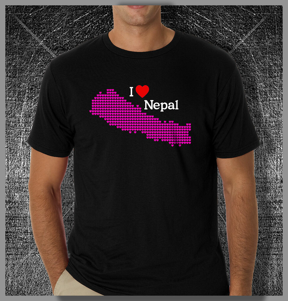 Nepal I Love Nepal Heart Map Men&rsquo;s Black T-shirt Nepalese shirt 100% cotton No.2