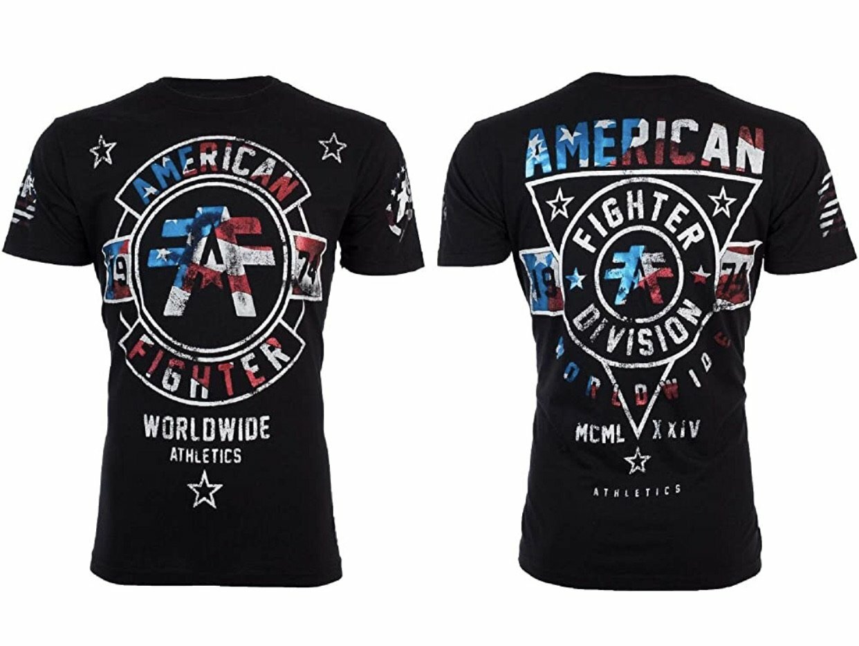 AMERICAN FIGHTER Men&rsquo;s T-Shirt SILVER LAKE PATRIOT Athletic Biker MMA S-4XL