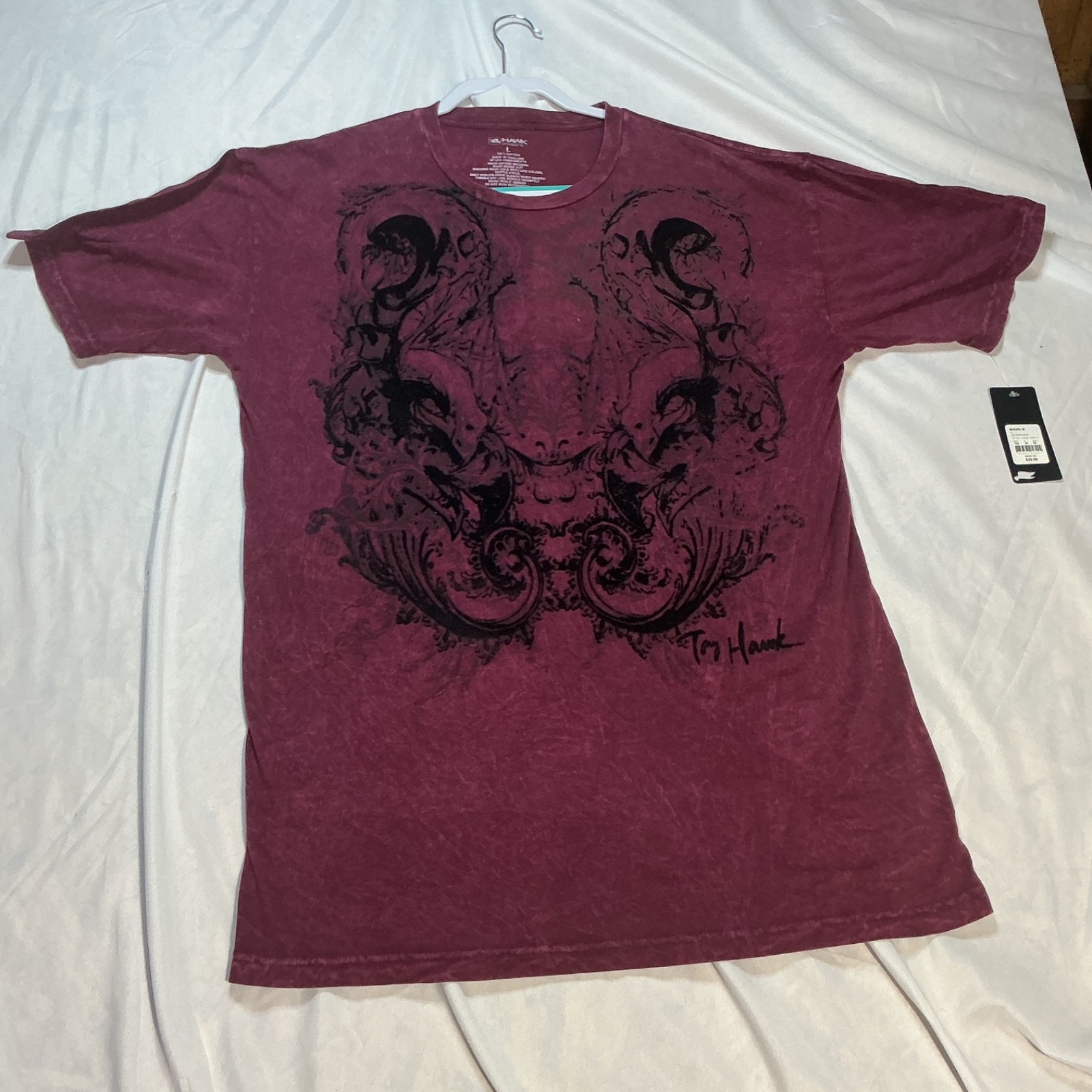 Tony Hawk t shirt Mens Sz Large Dark Burgundy w Design Short Sleeve NEW