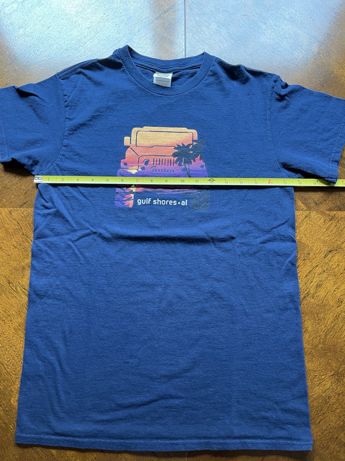 Gulf Shores Jeep Sunset Travel Souvenir Adult Size Small T-shirt ~ Navy Blue