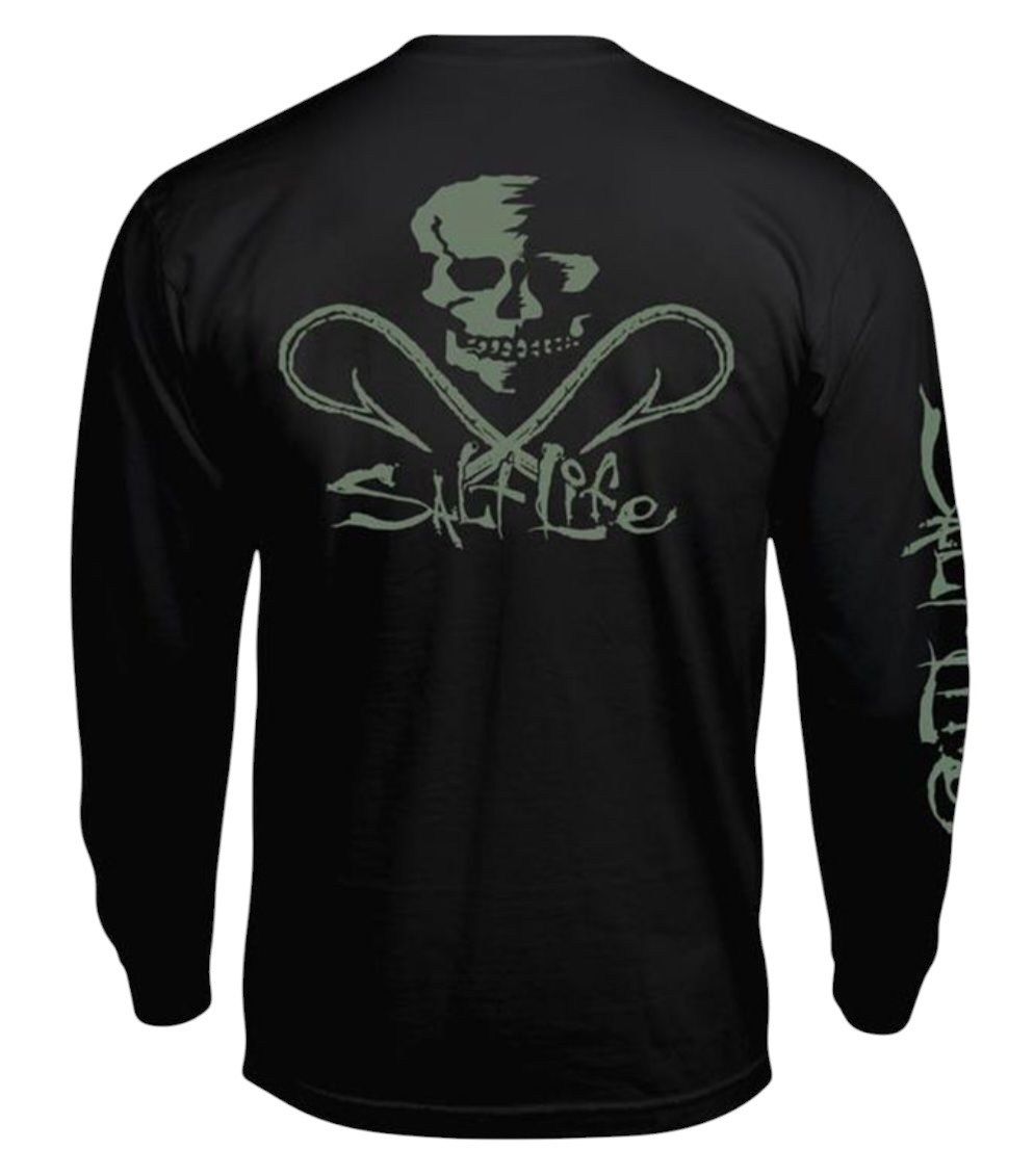 Salt life Long Sleeve, Skull and Hooks, Men&rsquo;s Graphic TShirt, Lg, XL, or 2XL
