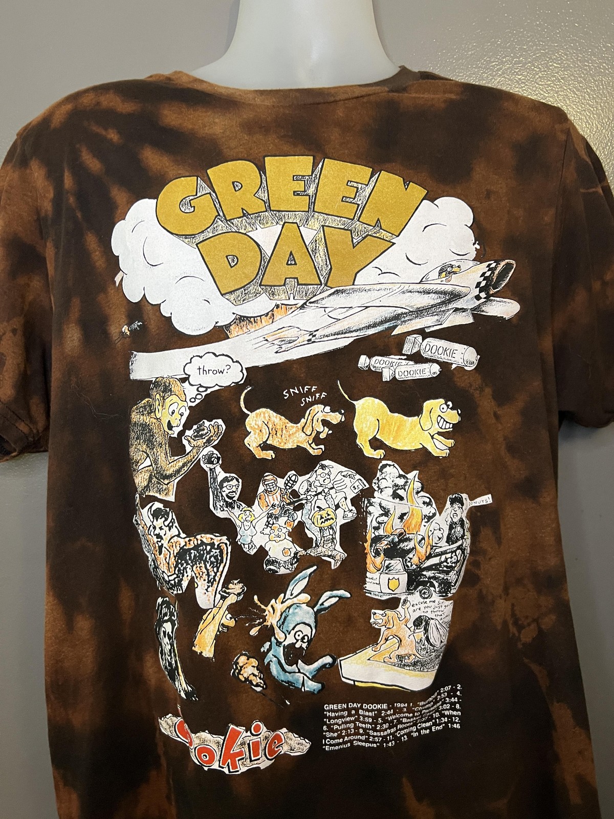 Green Day Shirt Mens XL Brown Dookie Album Cover Band Graphic Tie Dye Tee
