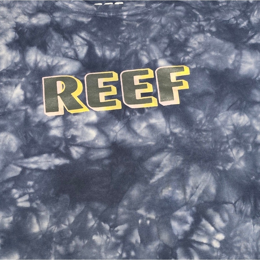 Reef Graphic T-Shirt Mens Long Sleeve Tie Dye Palm Tree Deep Blue XL FLAWS