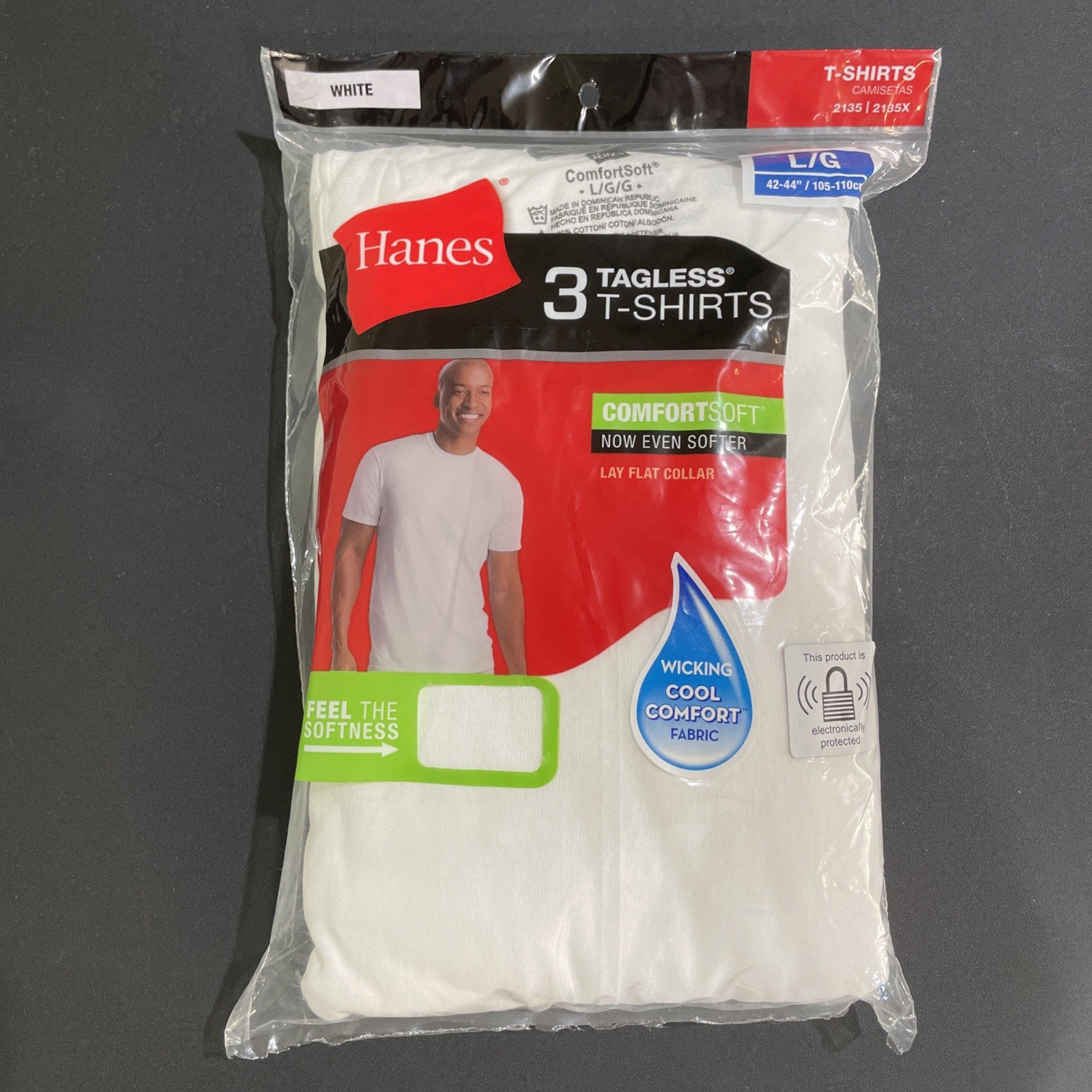 Hanes ComfortSoft 2135 Crewneck Tagless Men&rsquo;s T-shirt L 3 Pack- White Sz Lg