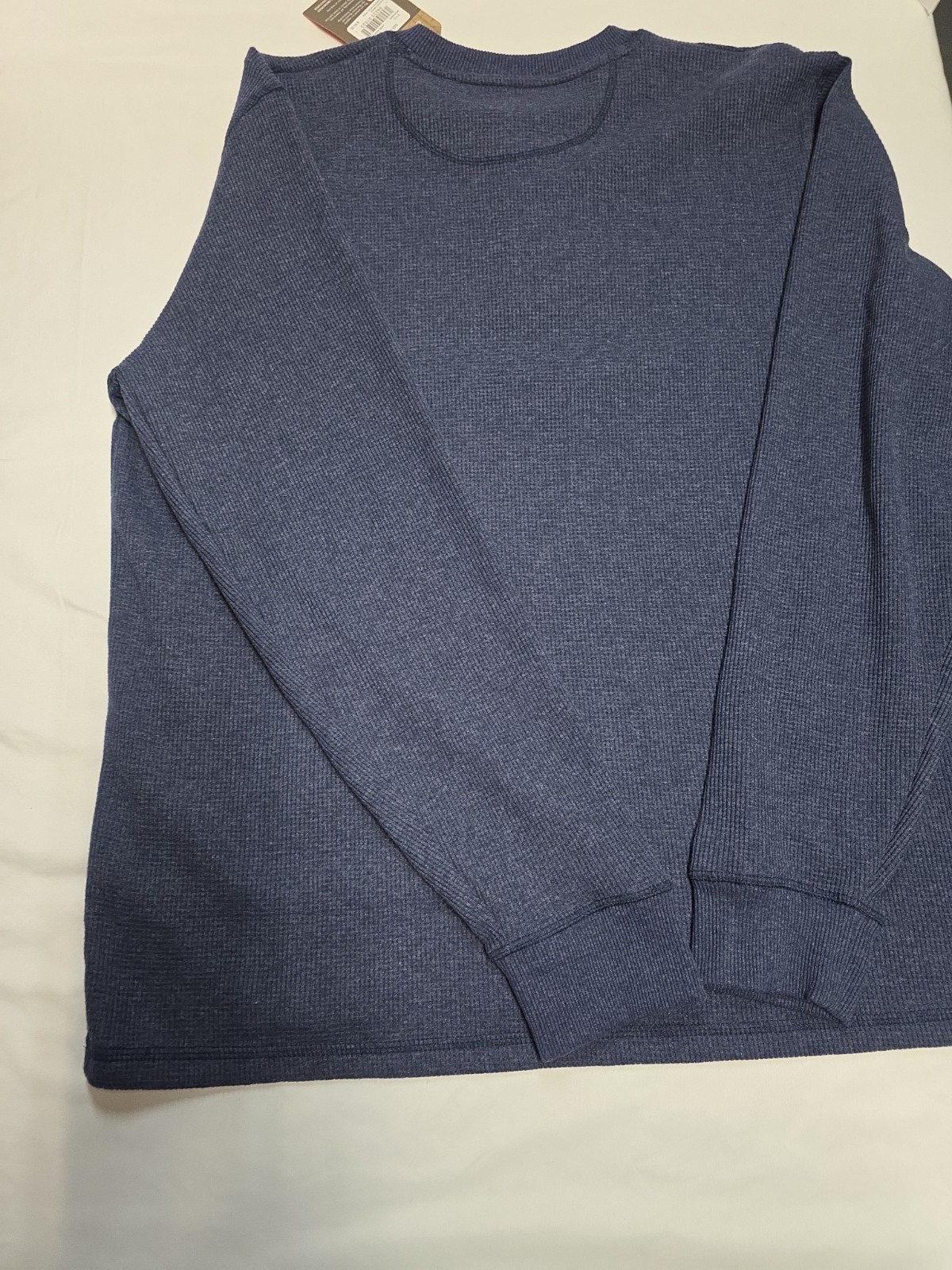 American Outdoorsman Shirt Mens L Blue Waffle Knit Thermal Henley Outdoor