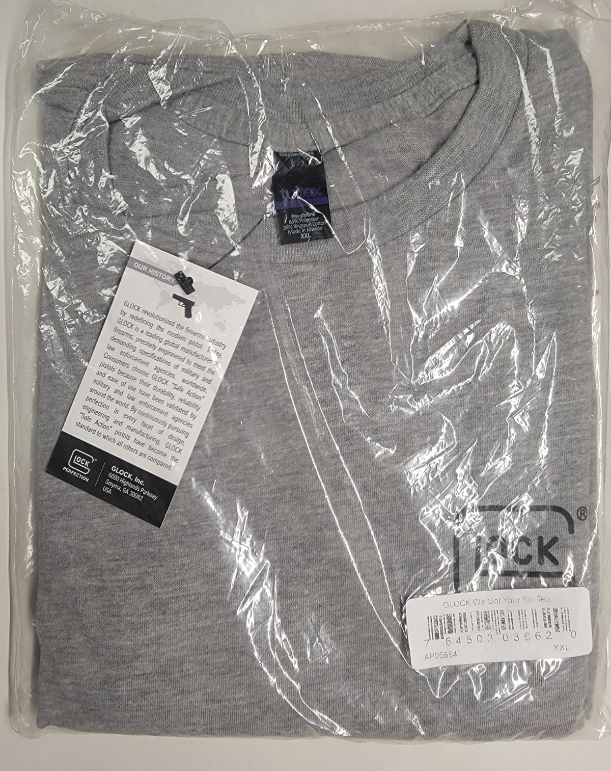 Glock AP95684 We&rsquo;ve Got Your Six Gray Cotton/Polyester Short Sleeve 2XL Tee