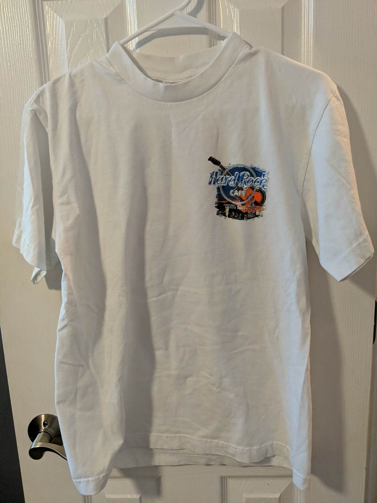Men&rsquo;s White Vintage Hard Rock Cafe Two-Sided Graphic Hong Kong T-Shirt Sz Medium