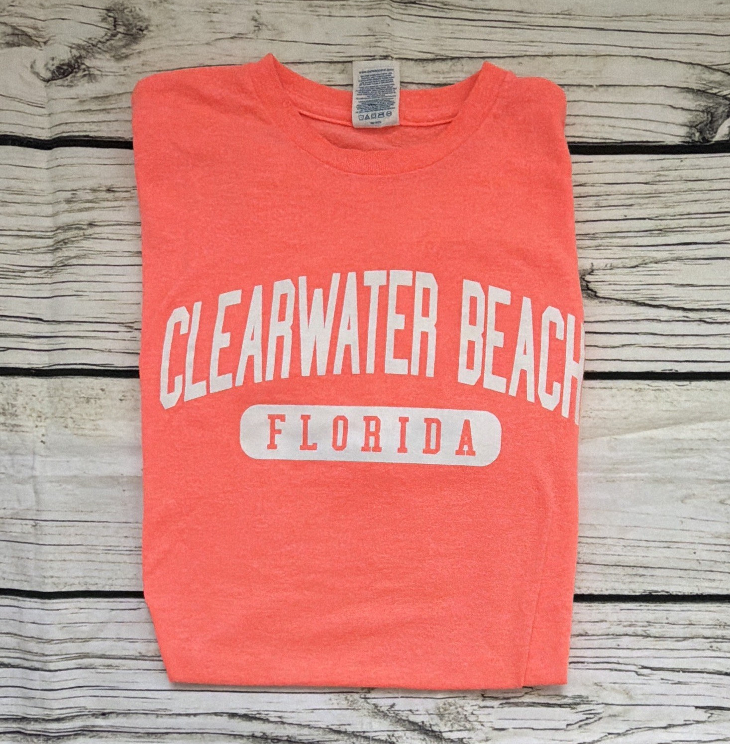 Delta Pro Weight Clearwater Beach Florida Graphic Neon Orange Y2K T-Shirt S