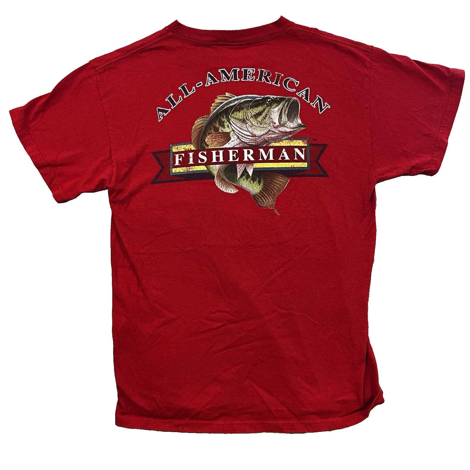 All American Fisherman Fishing T-Shirt Size M Men&rsquo;s Red Short Sleeve Red