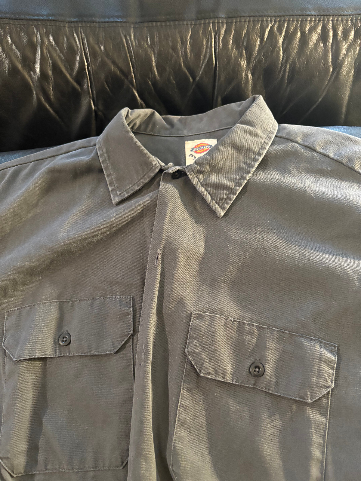 Dickies xl Button up Blue work shirt lite gray pocket work shirt long sleeve