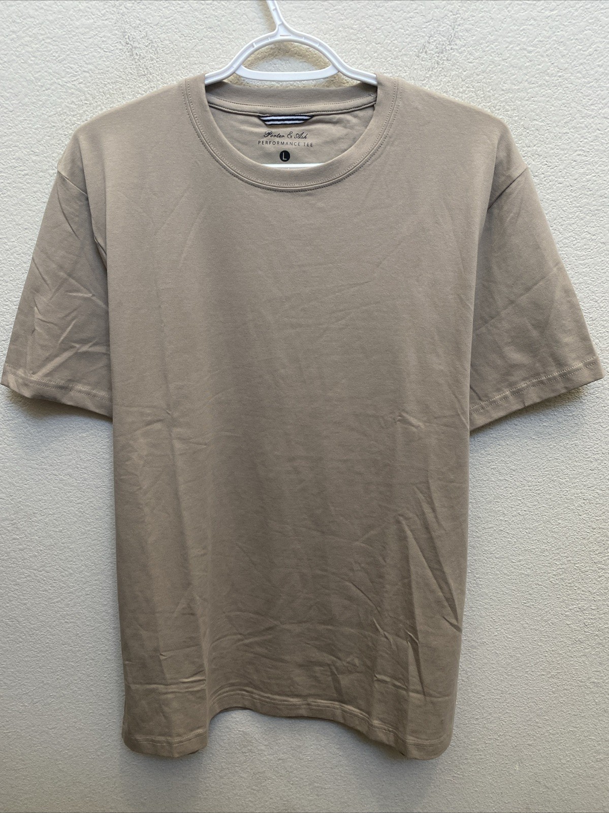NEW Porter & Ash Men&rsquo;s Large Light Brown Performance Tee Crew Neck T-Shirt NWT