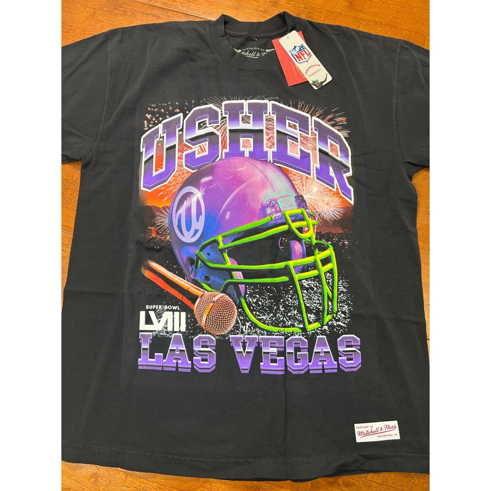 New Mitchell & Ness Usher Event Night Mens L T Shirt Black Super Bowl LVIII