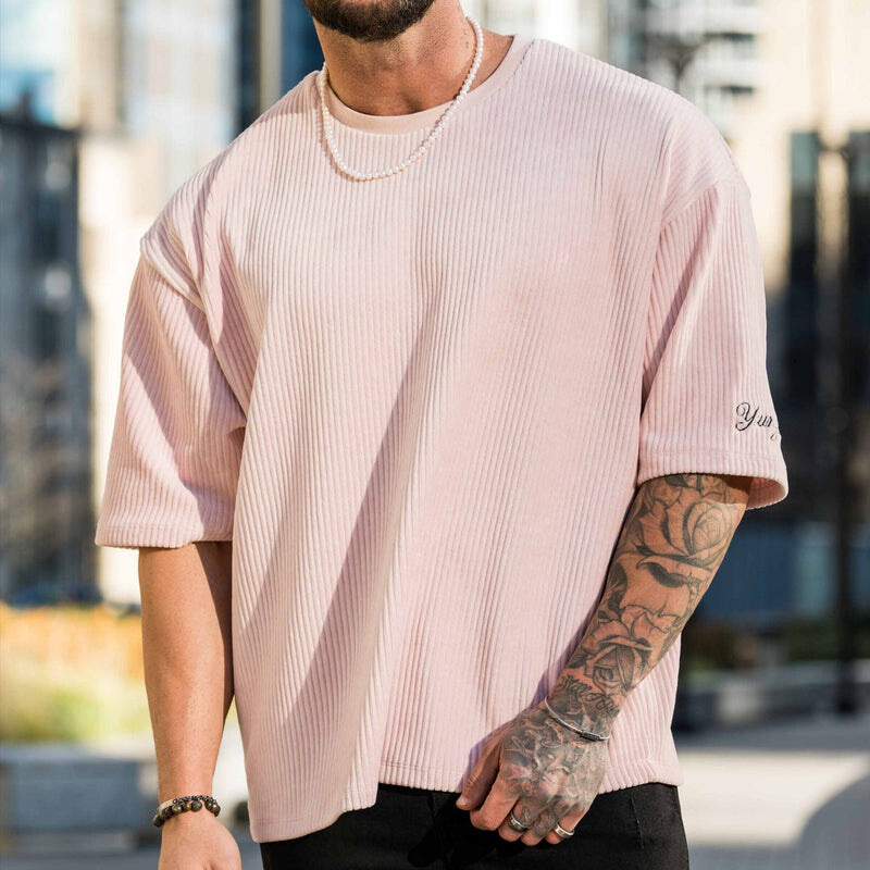 Men&rsquo;s Trend Loose Solid Color Crewneck Cotton Short Sleeve T-shirt Top