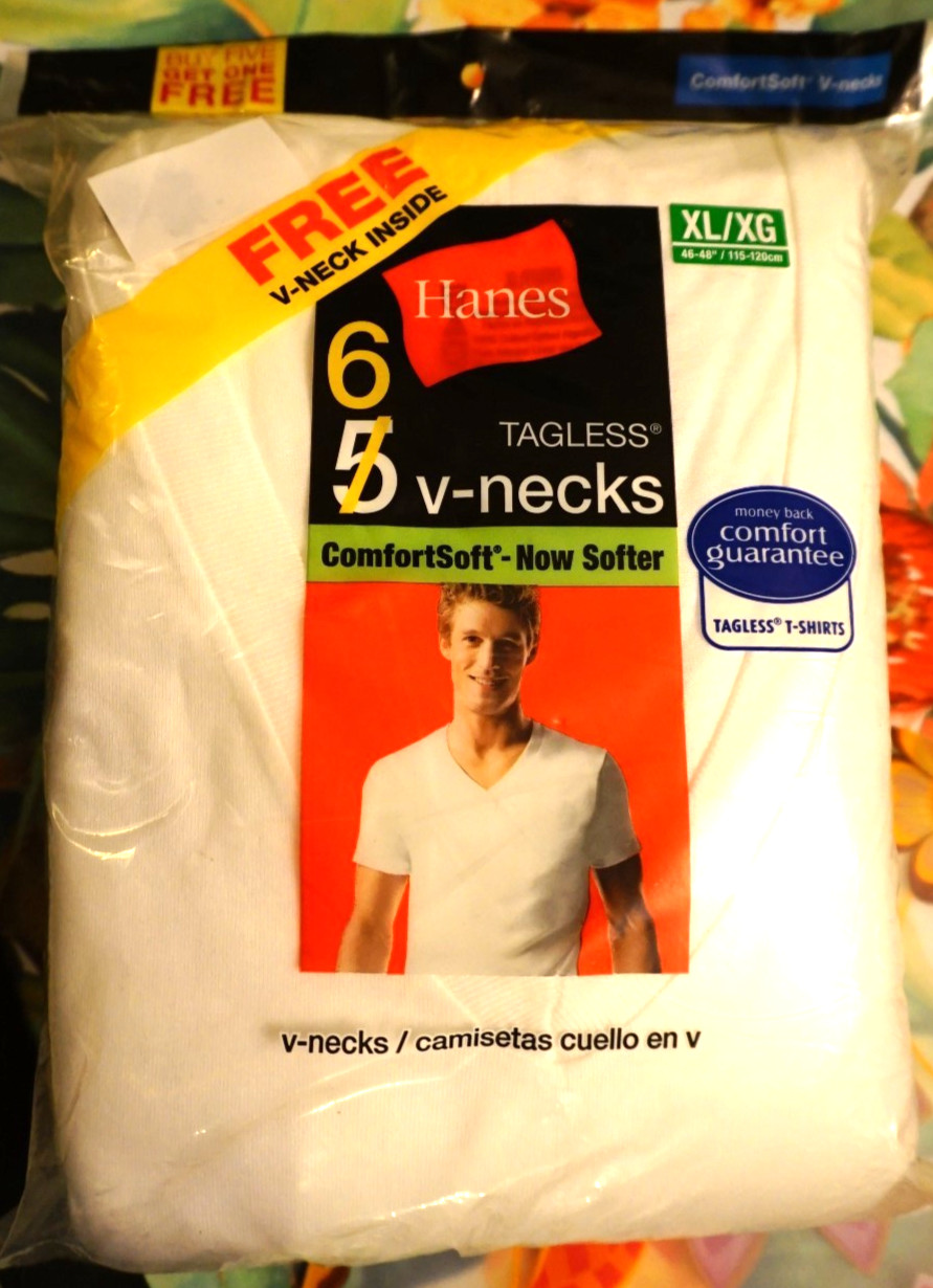 Hanes Men&rsquo;s tagless V-Necks T-Shirts White 6 Pack Size XL/XG NEW