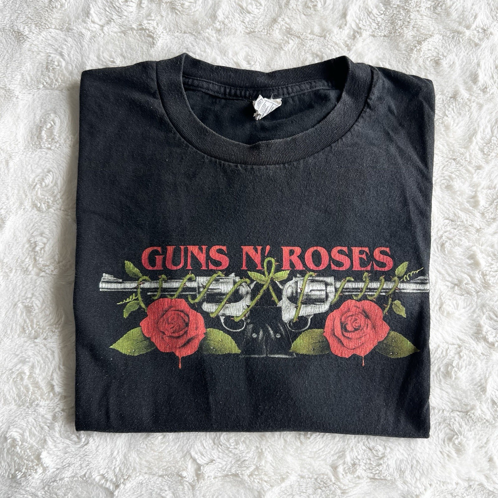 Vintage Guns N Roses Shirt Tee Mens Large Black Pistol Flowers Spell Out Band