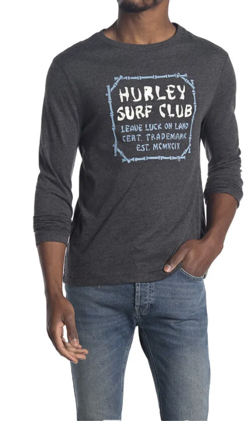 Hurley Takeout Framed Long Sleeve T-Shirt Crew Neck Black Premium CVC Jersey LS