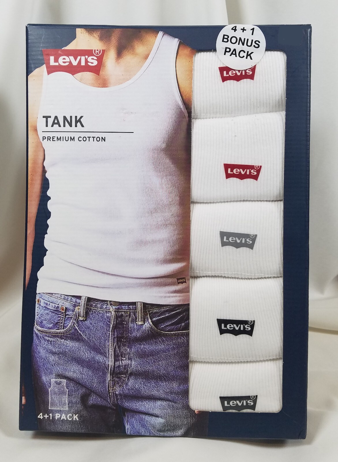 Levi&rsquo;s 5 Pack Tank Tops LARGE White Premium Cotton, Tag-Free Levis SHIPS FREE!