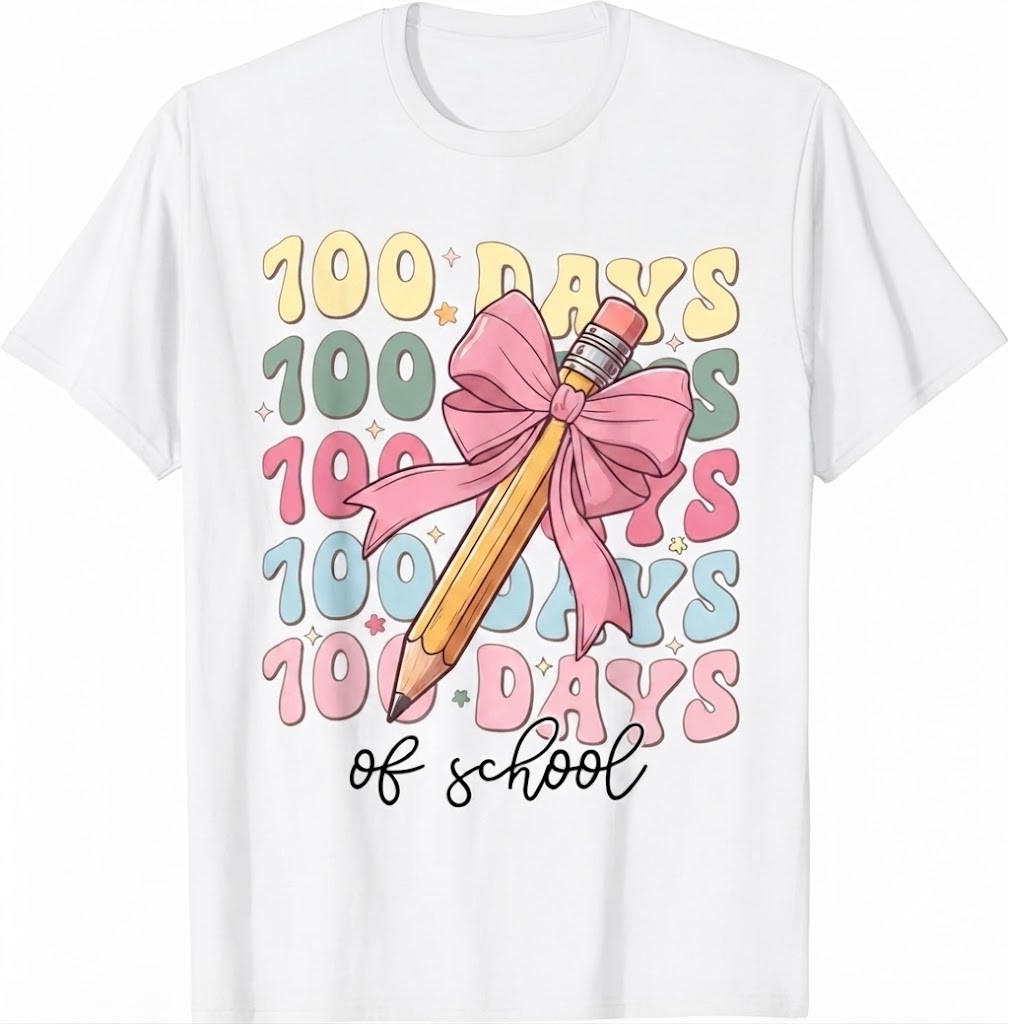 100 Days Of School Girls Coquette Bow 100th Day Of School T-Shirt