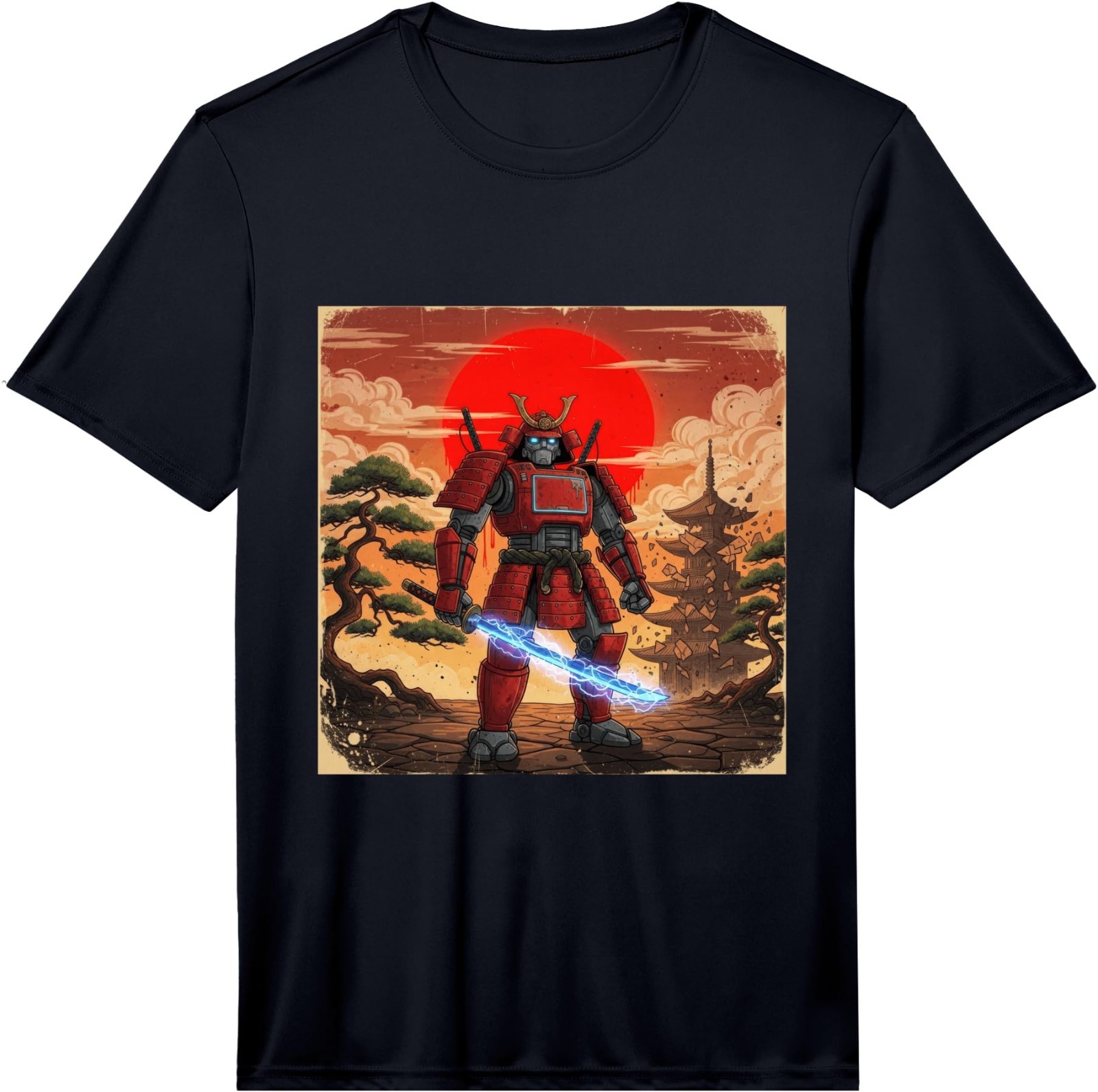Mens Samurai Robot Warrior Retro Mecha Anime Art Performance T-Shirt