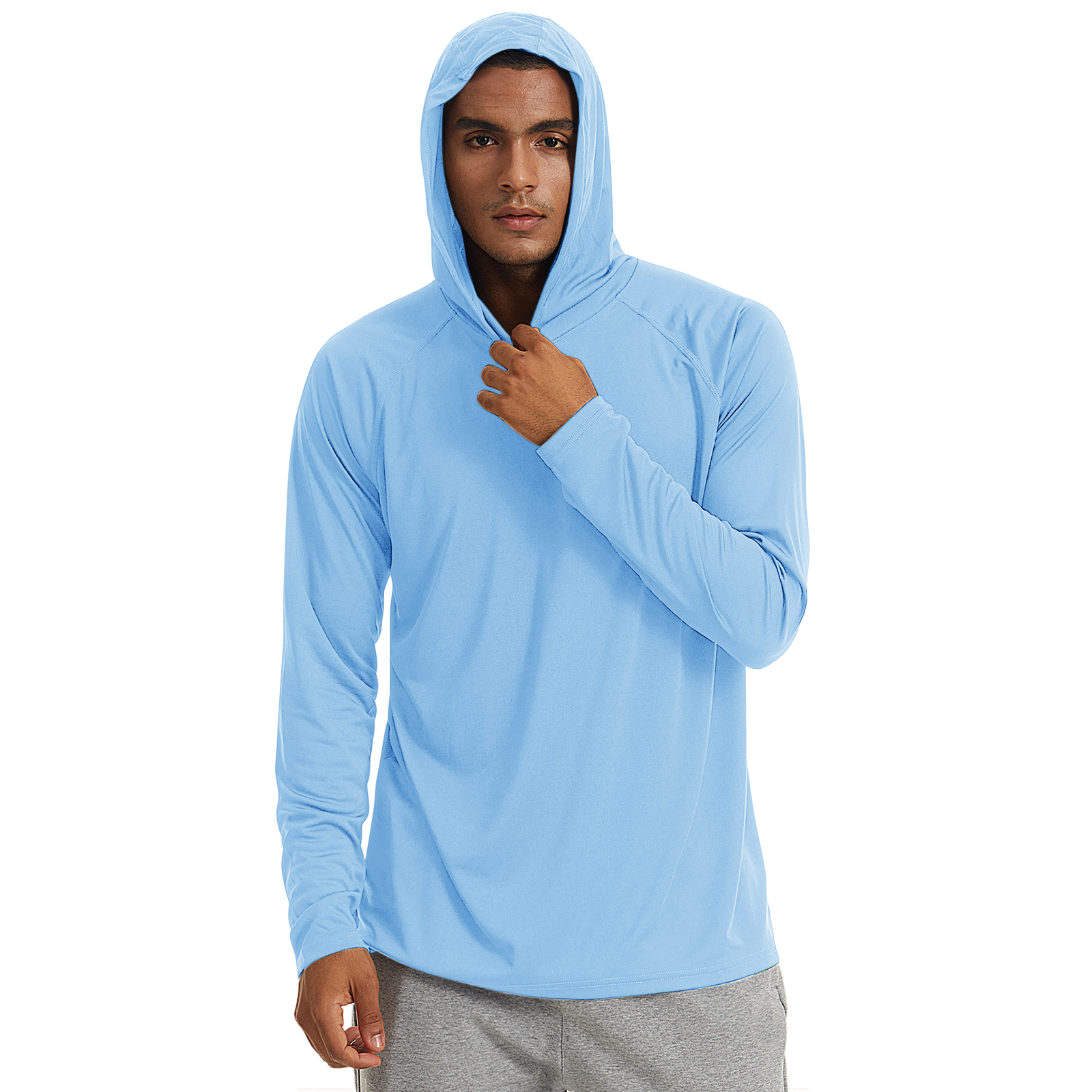 Mens UPF 50+ Hoodie Long Sleeve Outdoor Sun Shirts Hiking Fishing Team Work Tops
