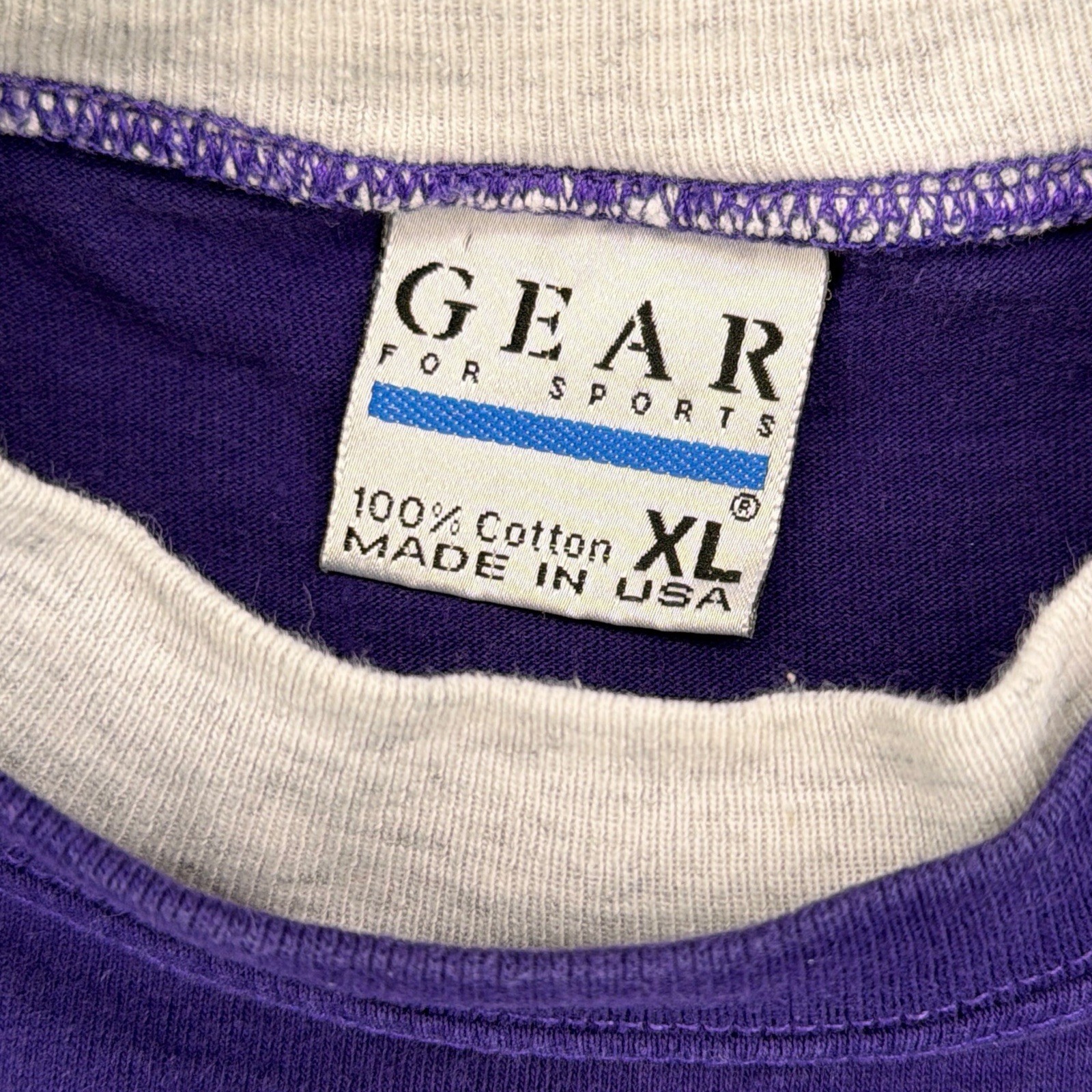 Vtg Purple Cotton T Shirt Lined Sleeves Neck Crew Mens Sz XL Made USA