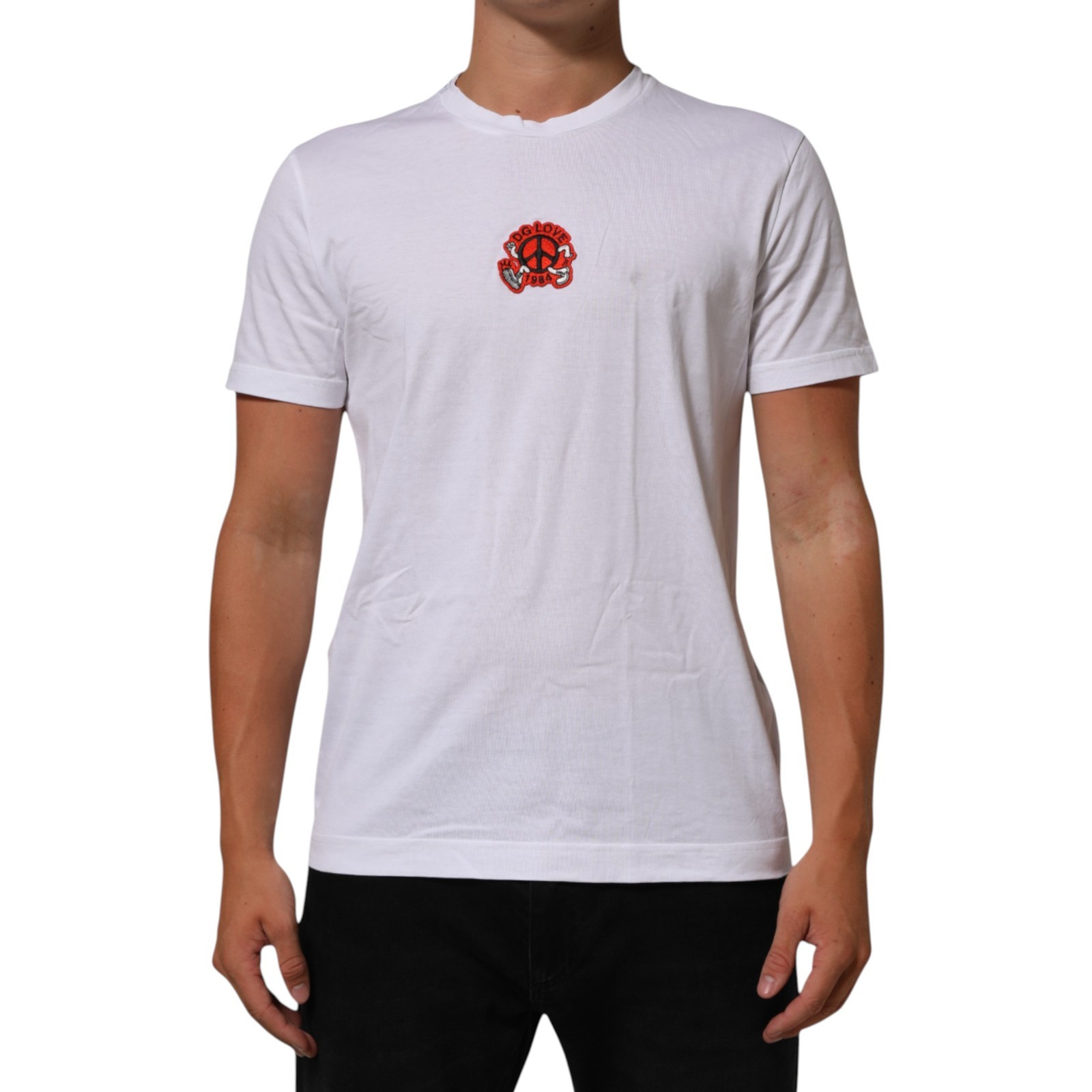 DOLCE & GABBANA T-shirt White Cotton DG Love Patch Crew Neck IT52/US42/XL 530usd