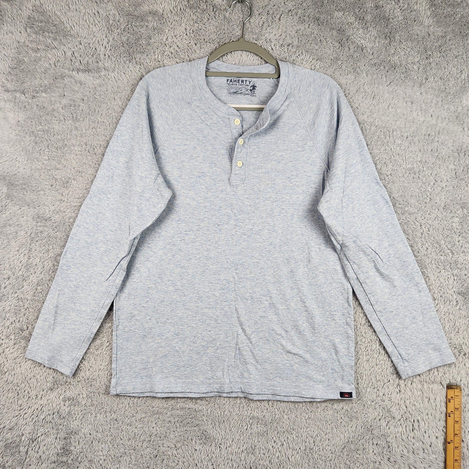 Faherty Shirt Mens Large Gray Cloud Cotton Henley Long Sleeve Soft Pima Modal