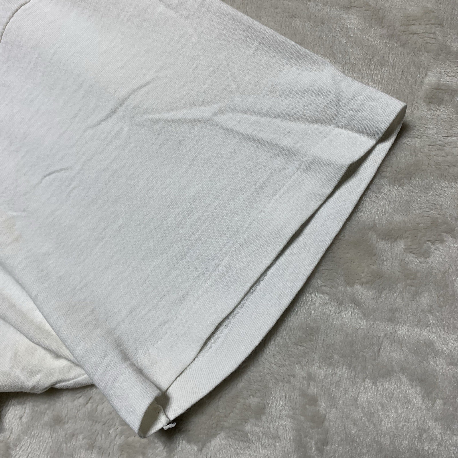 Vintage 90s Hanes Blank White T Shirt L/XL Worn Distressed Single Stitch USA