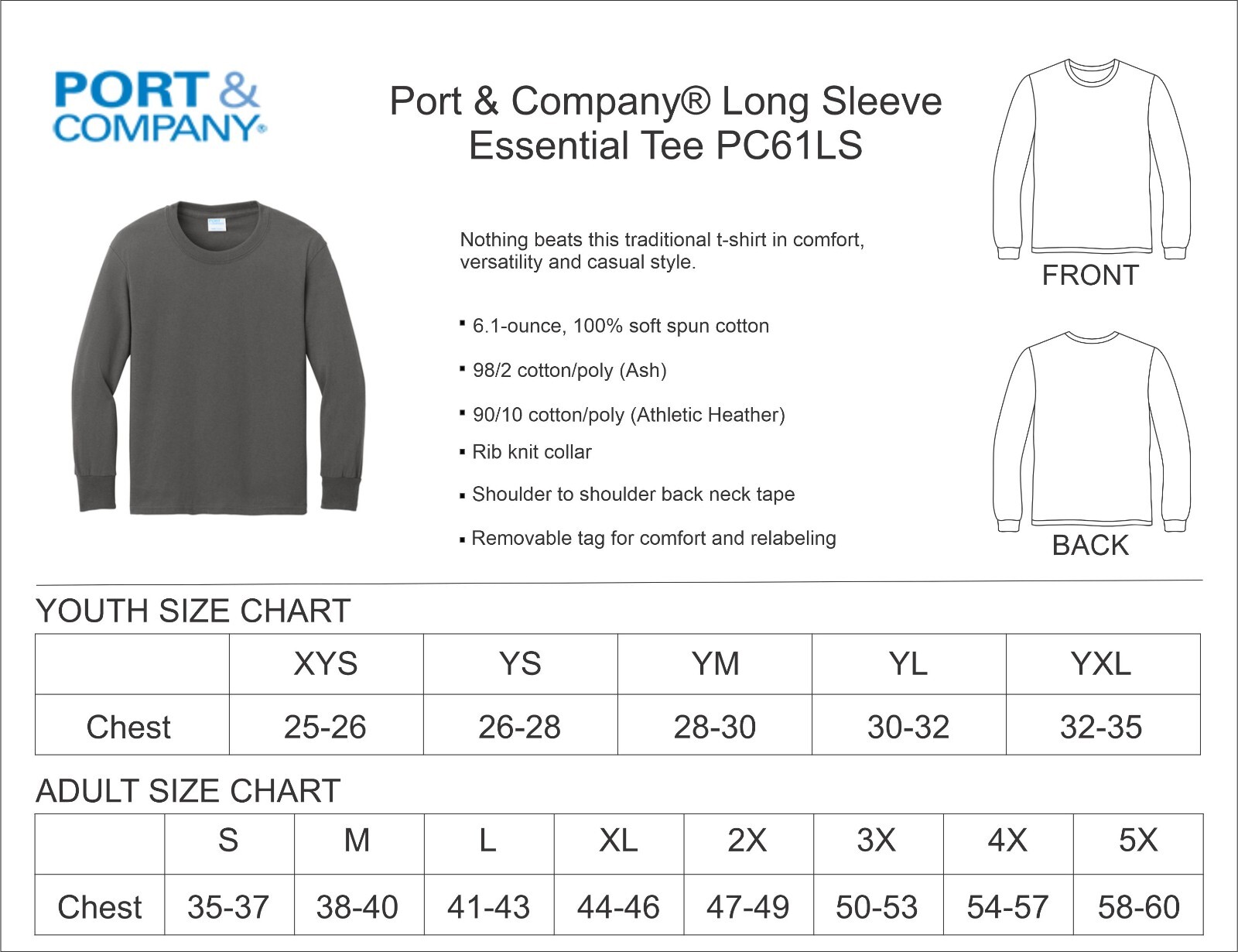 Port & Company Cotton Essential Long Sleeve T-Shirt PC61LS