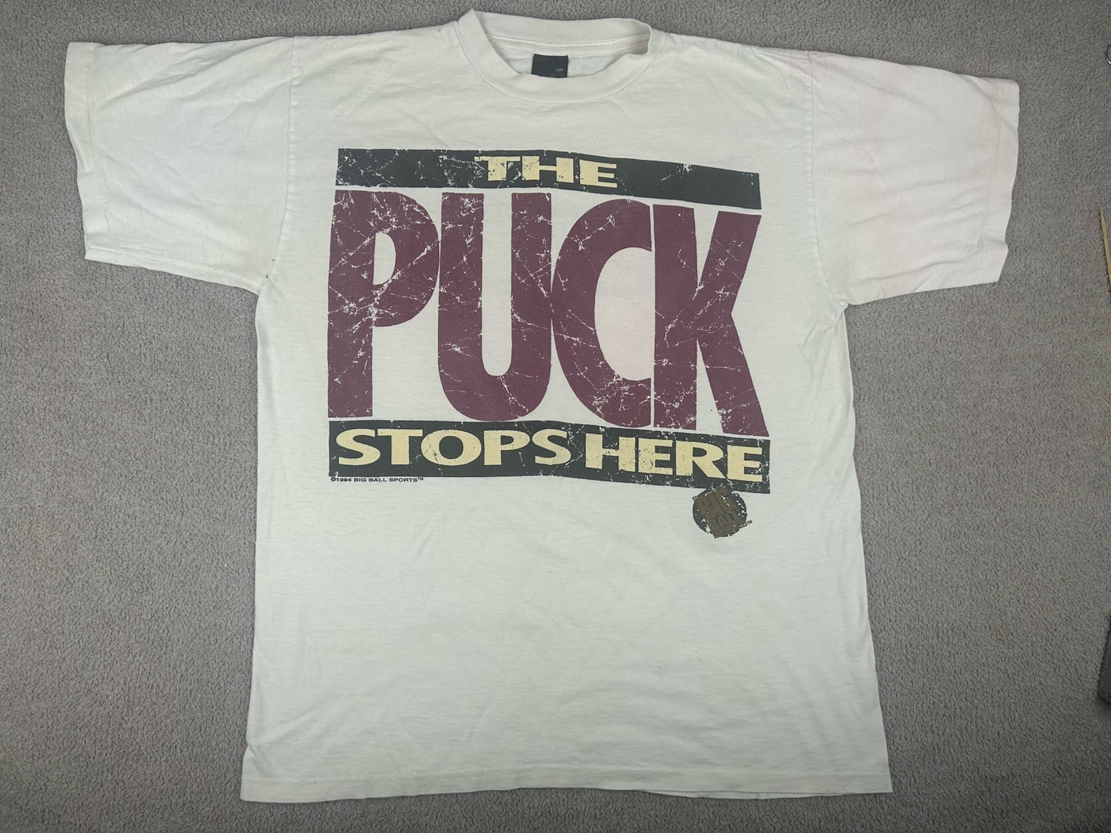 Vtg The Puck Stops Here Hockey Is Life T-shirt Large White Big Ball Sports