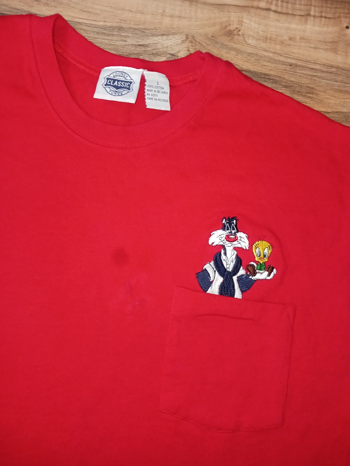 Vintage Warner Bros Pocket T Shirt – Tweety Sylvester Embroidered Large L Red