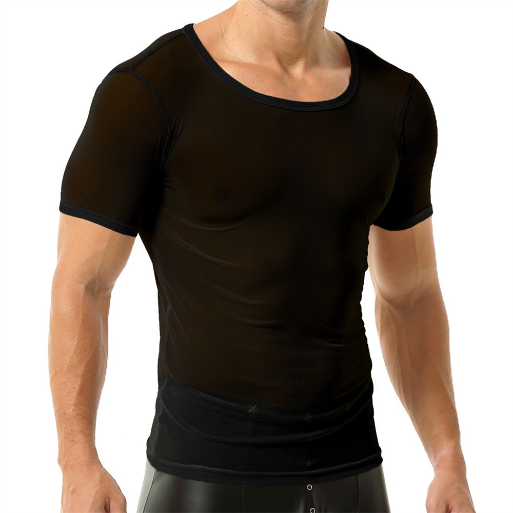 Men&rsquo;s Sheer Mesh See Through Short Sleeve T-Shirt Tops Undershirts Daily Sports